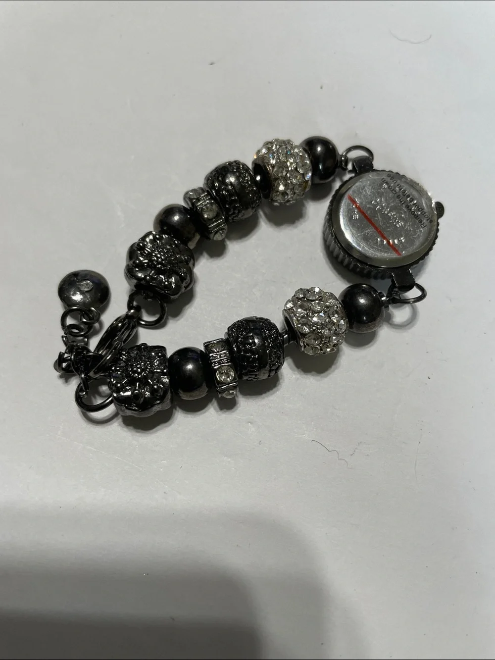 Cici &Faye Gunmetal Beaded Crystal Charm Bracelet Watch